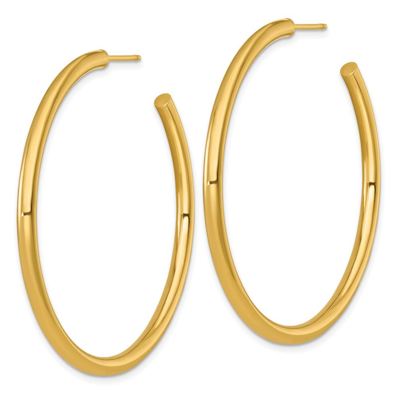 14K Yellow Gold Polished 3.0 x 50mm Tube C-Hoop Post Earrings