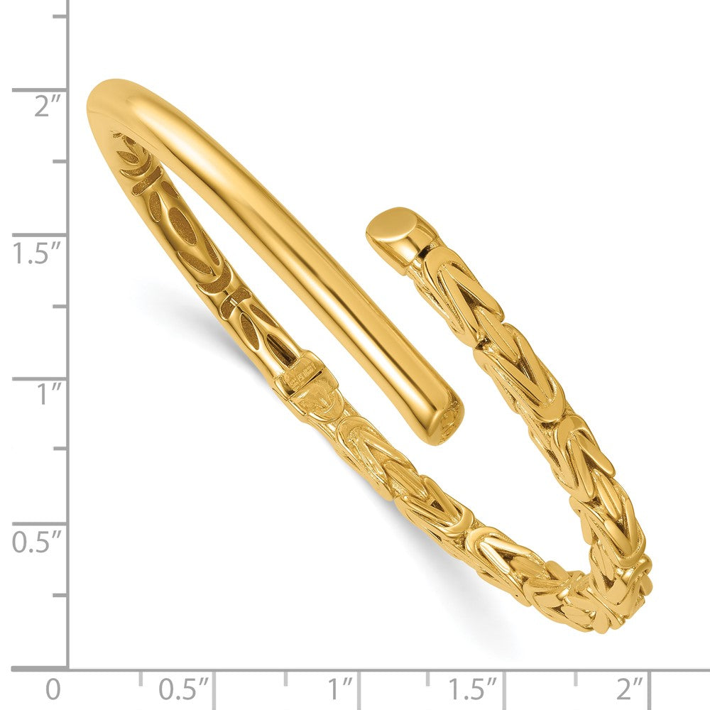 14K Yellow Gold Polished Fancy Byzantine 4.50mm Hinged Oval Cuff Bangle Bracelet