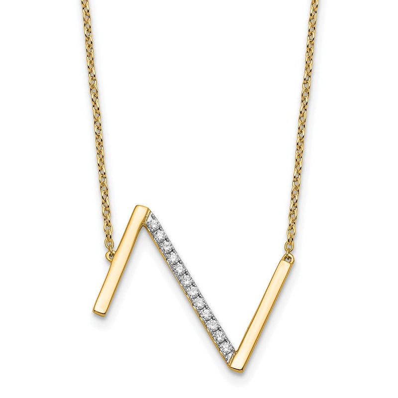 14K Yellow Gold Sideways Diamond Initial Z 18 Inch Necklace