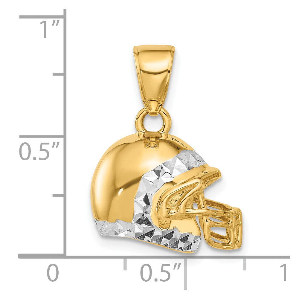 14K Yellow Gold and Rhodium Diamond-cut 3-D Football Helmet Pendant