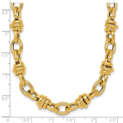 14K Yellow Gold Polished and Textured Round and Oval Fancy Chain 18 Inch Necklace