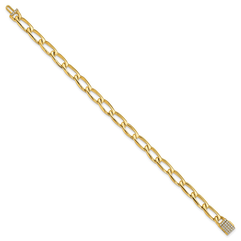 14K Yellow Gold Hand-polished 5.9mm Open Link 1.65 carat Diamond Clasp 7 Inch Bracelet