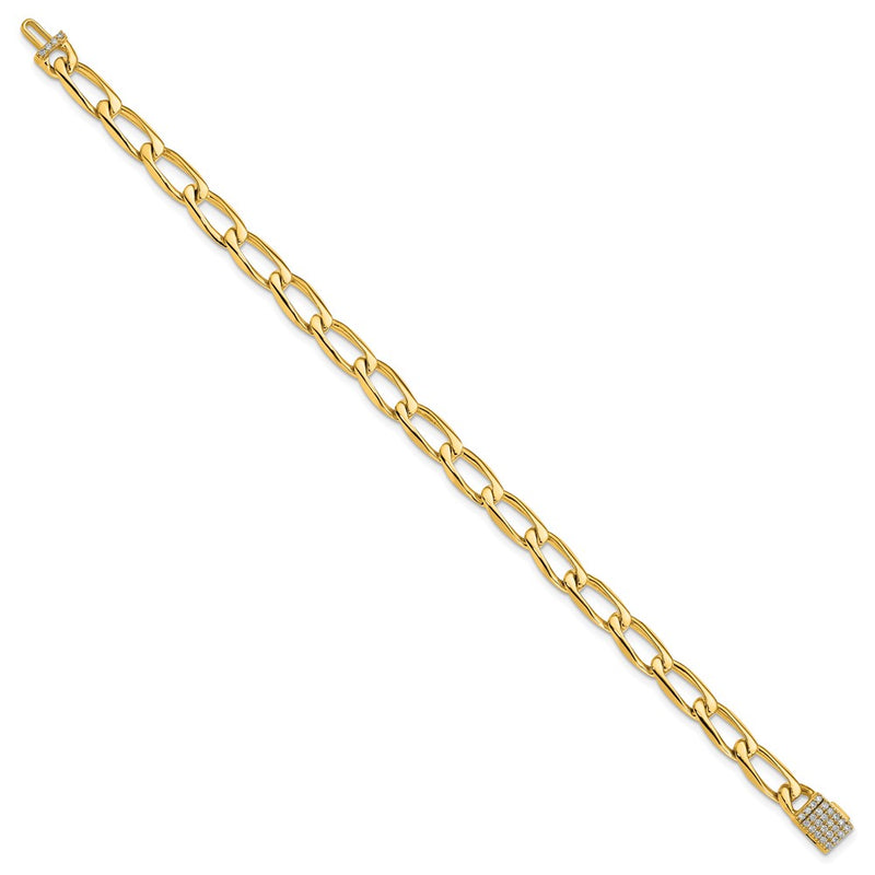 14K Yellow Gold Hand-polished 5.9mm Open Link 1.65 carat Diamond Clasp 7 Inch Bracelet