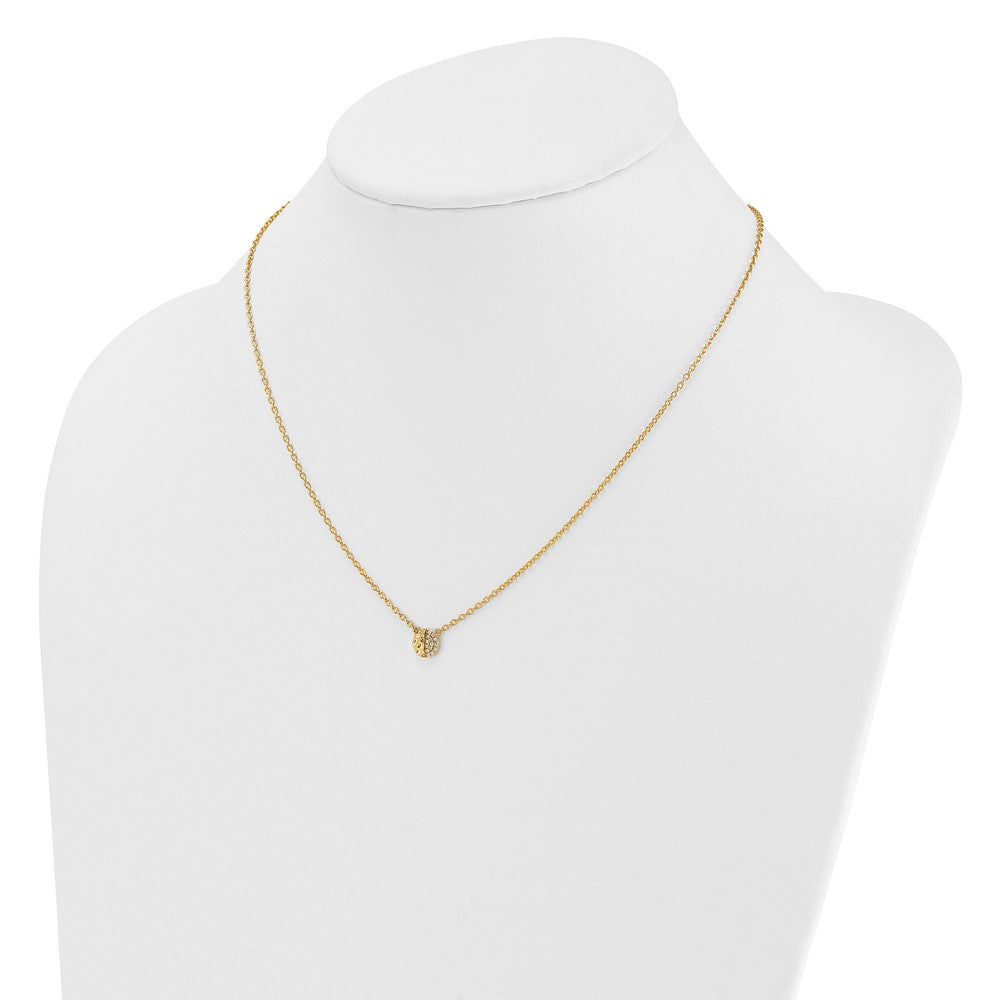 14K Yellow Gold Polished and Hammered 1/20 carat Diamond Disk 18 Inch Necklace