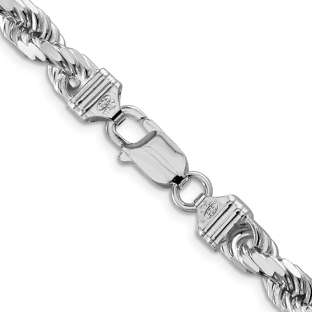 Sterling Silver Rhodium-plated 6.5mm Diamond-cut Rope 30 Inch Chain
