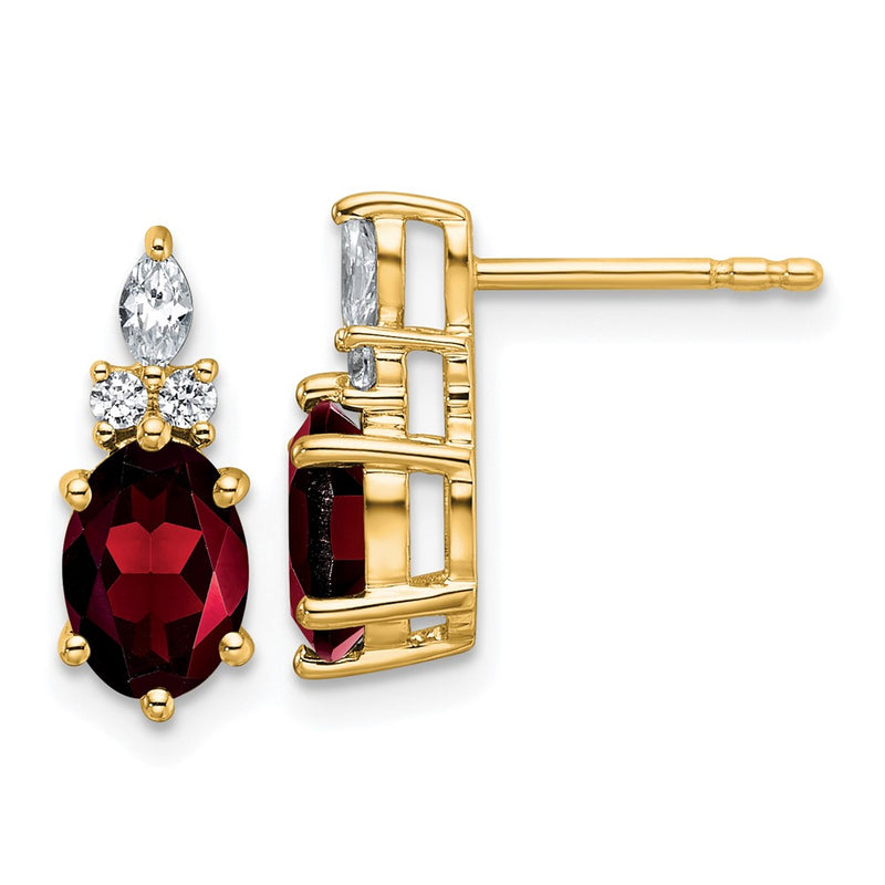 14K Yellow Gold Diamond and 7x5 Oval January/Garnet Post Earrings