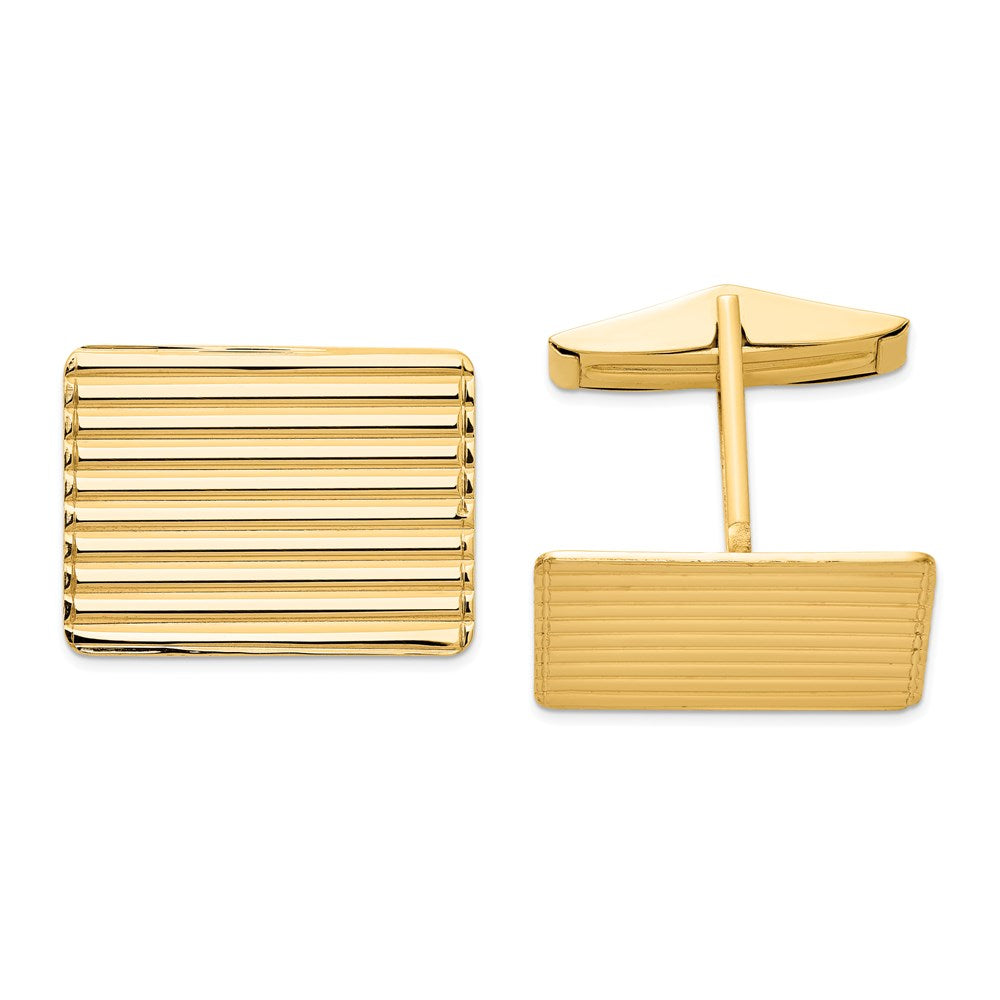 14K Yellow Gold Men's Grooved Cuff Links