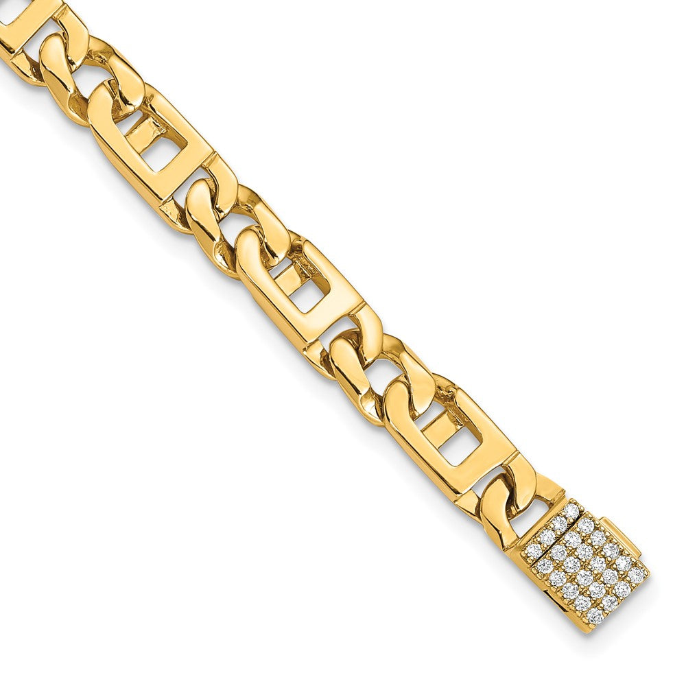 14K Yellow Gold Hand-polished 5.9mm Fancy Link 1.75 carat Diamond Clasp Chain Bracelet