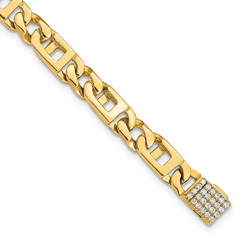 14K Yellow Gold Hand-polished 5.9mm Fancy Link 1.75 carat Diamond Clasp Chain Bracelet