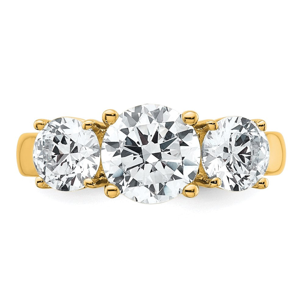 14K Yellow Gold 3 carat Lab Grown Diamond VS+ F+ Three Stone Complete Engagement Ring
