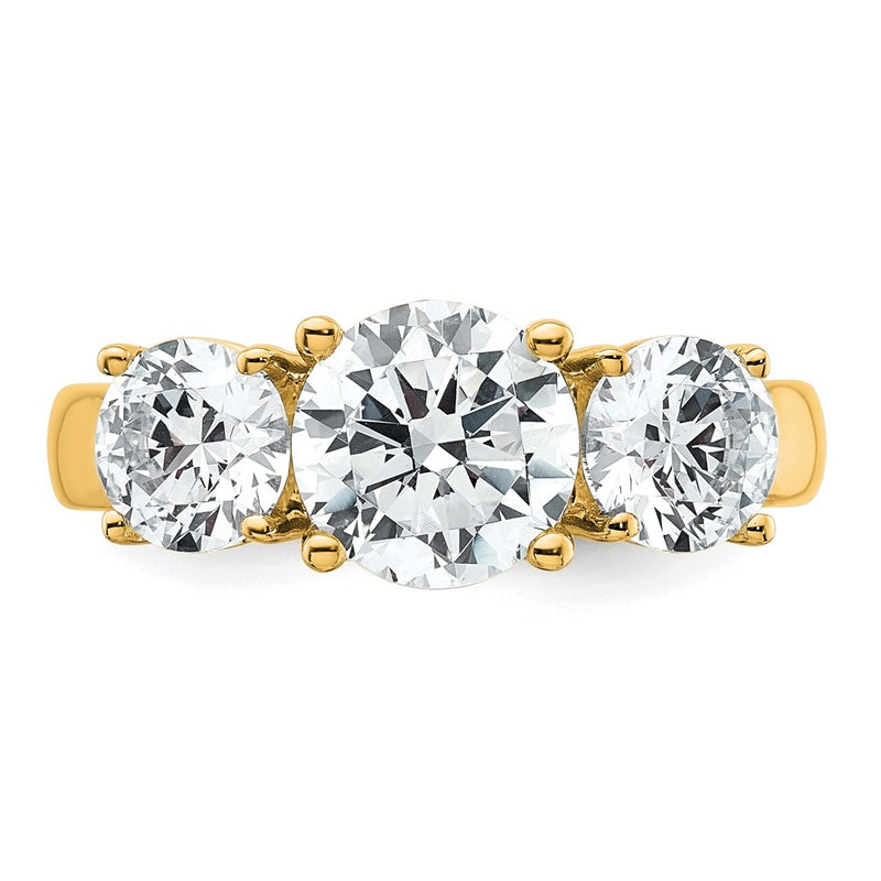 14K Yellow Gold 3 carat Lab Grown Diamond VS+ F+ Three Stone Complete Engagement Ring