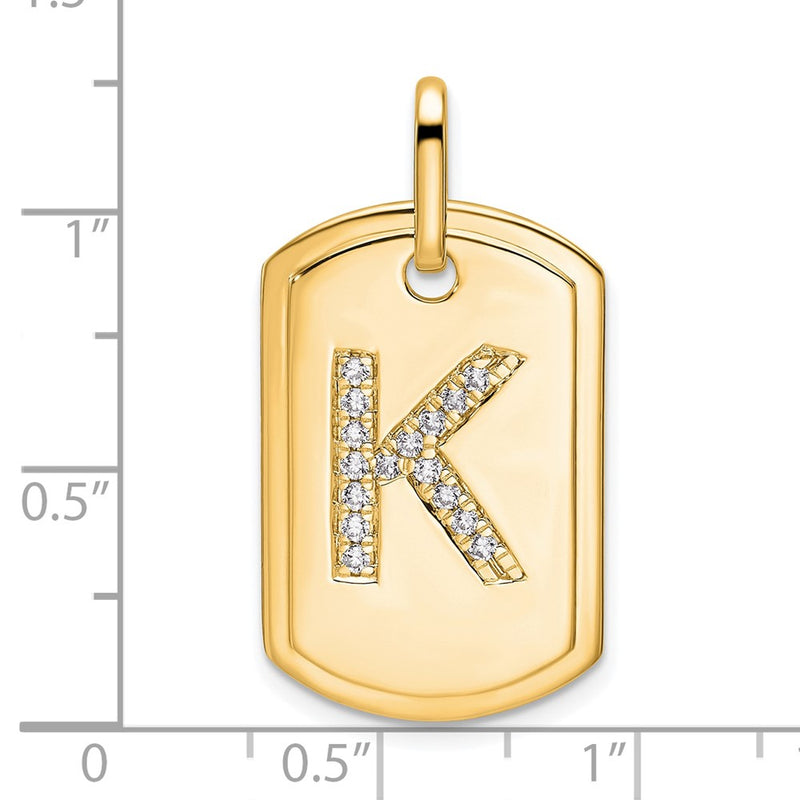 14K Yellow Gold Diamond Initial K Dog Tag Charm