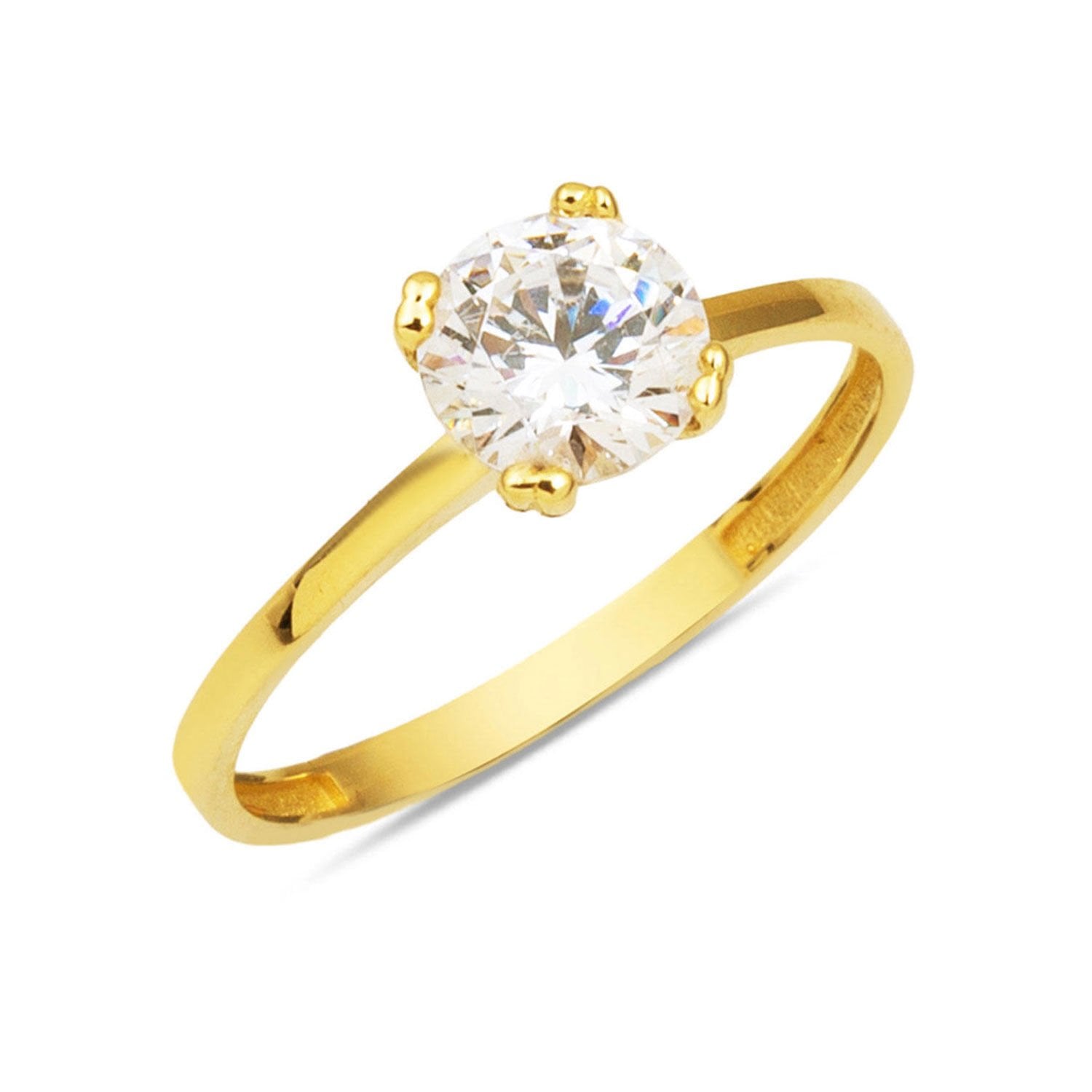 14K Yellow Gold Elegant Solitaire Cubic Zirconia Ring