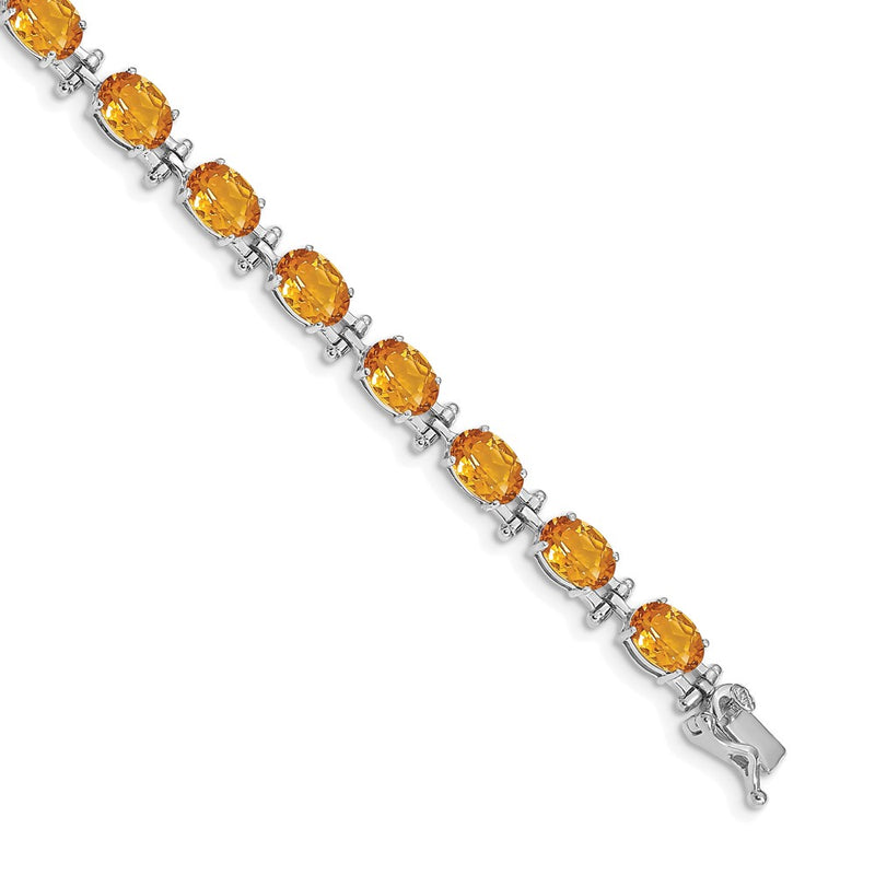 14K White Gold Complete Oval Citrine 7 Inch Bracelet