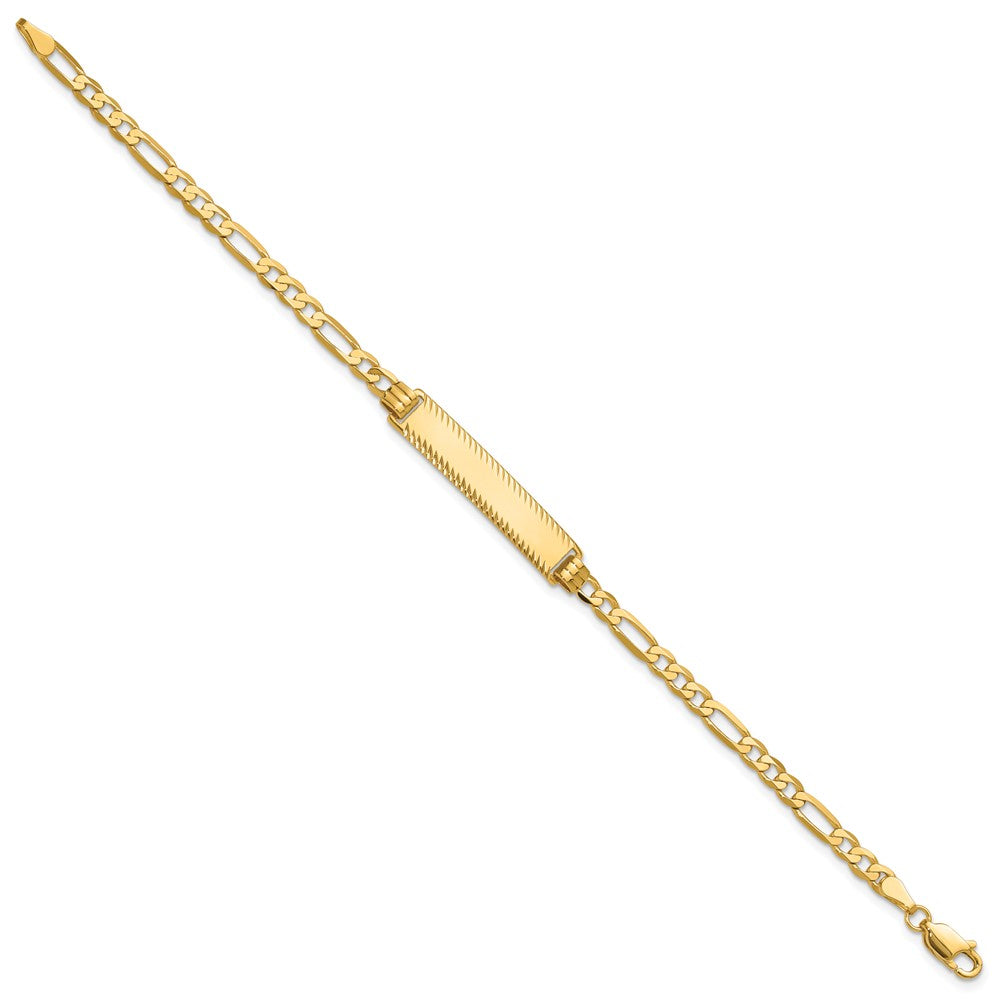 14K Yellow Gold Polished Solid Chain/Solid Plate Flat Figaro Link Diamond-cut 29x6.5mm Plate 8 Inch ID Bracelet
