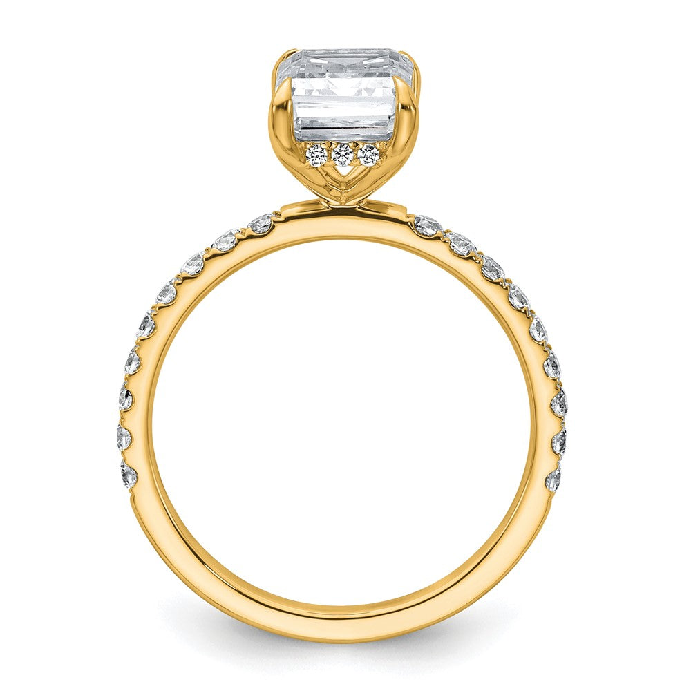 14K Yellow Gold 2 3/8 carat Certified Lab Grown Diamond VS+ F+ Emerald Complete Solitaire with Flair Engagement Ring