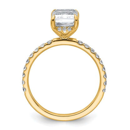 14K Yellow Gold 2 3/8 carat Certified Lab Grown Diamond VS+ F+ Emerald Complete Solitaire with Flair Engagement Ring