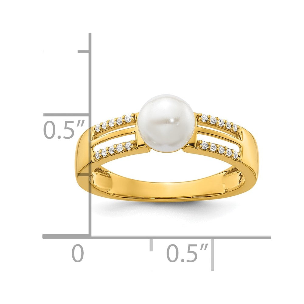 14K Yellow Gold Polished 1/15 carat Diamond and Freshwater Cultured Pearl Size 7 Ring