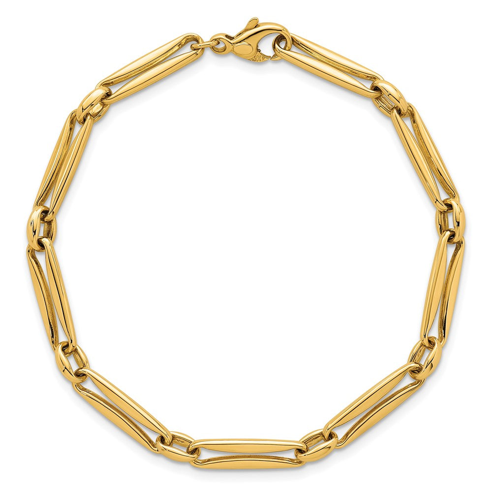 14K Yellow Gold Polished 5mm Fancy Long and Round Link 7.5 Inch Bracelet