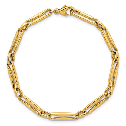 14K Yellow Gold Polished 5mm Fancy Long and Round Link 7.5 Inch Bracelet
