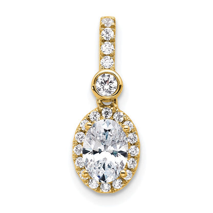 14K Yellow Gold 1 carat Certified Lab Grown Diamond VS+ F+ Oval Complete Halo Pendant