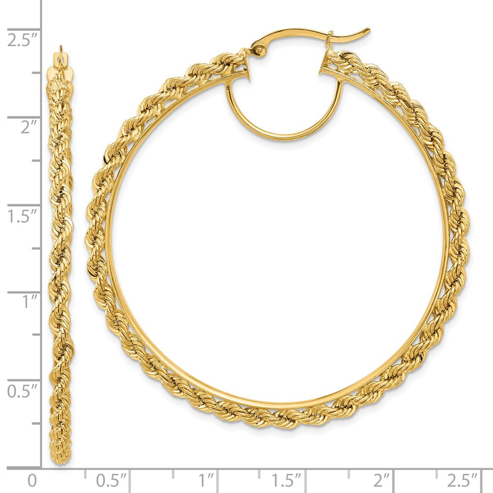 14K Yellow Gold Polished and D/C Rope 2.95mm Hoop Earrings