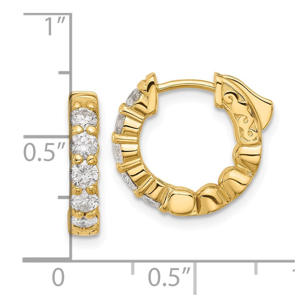 14K Yellow Gold 1 carat Diamond Round Hoop w/Safety Clasp Earrings