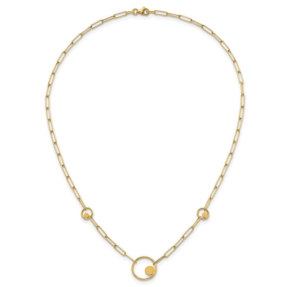 14K Yellow Gold Polished Circle in Circle and Paper Clip Links 3-Station 16.75 Inch Necklace