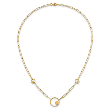 14K Yellow Gold Polished Circle in Circle and Paper Clip Links 3-Station 16.75 Inch Necklace