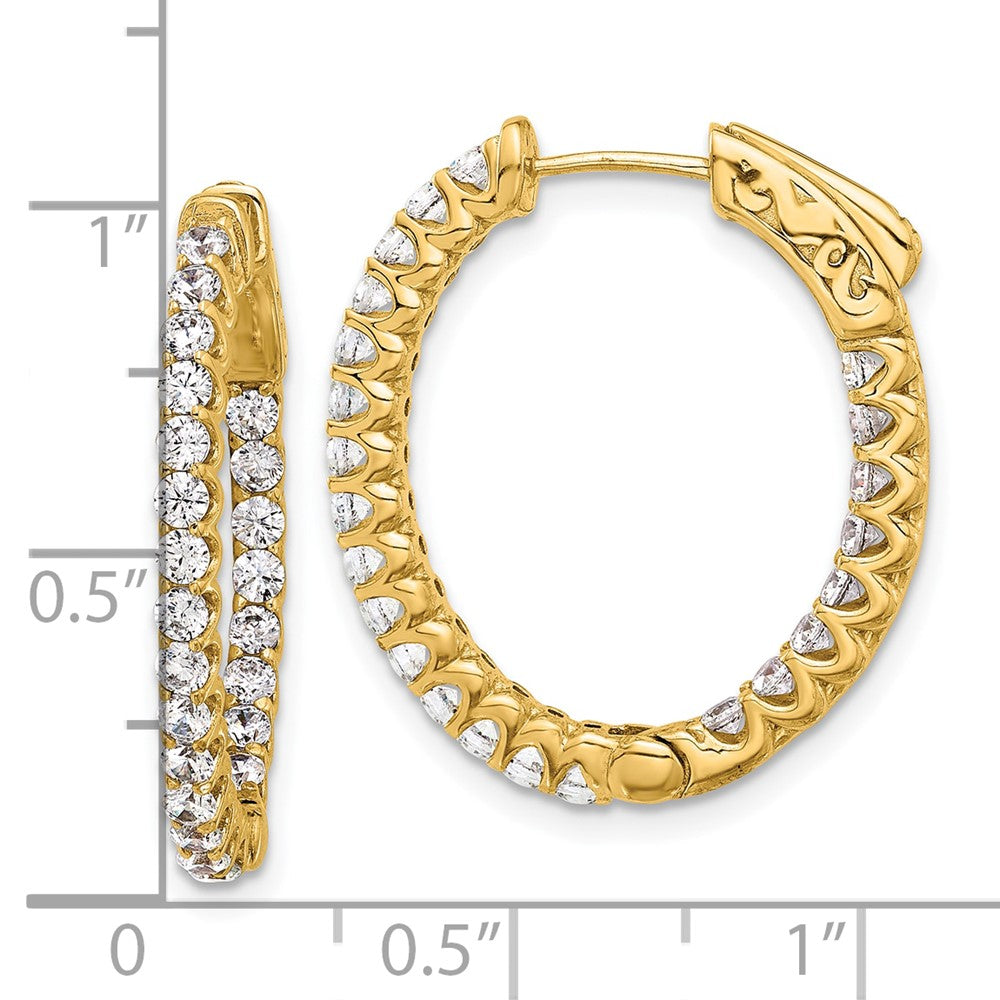 14K Yellow Gold 1.6 carat Diamond In/Out Oval Hoop w/Safety Clasp Earrings