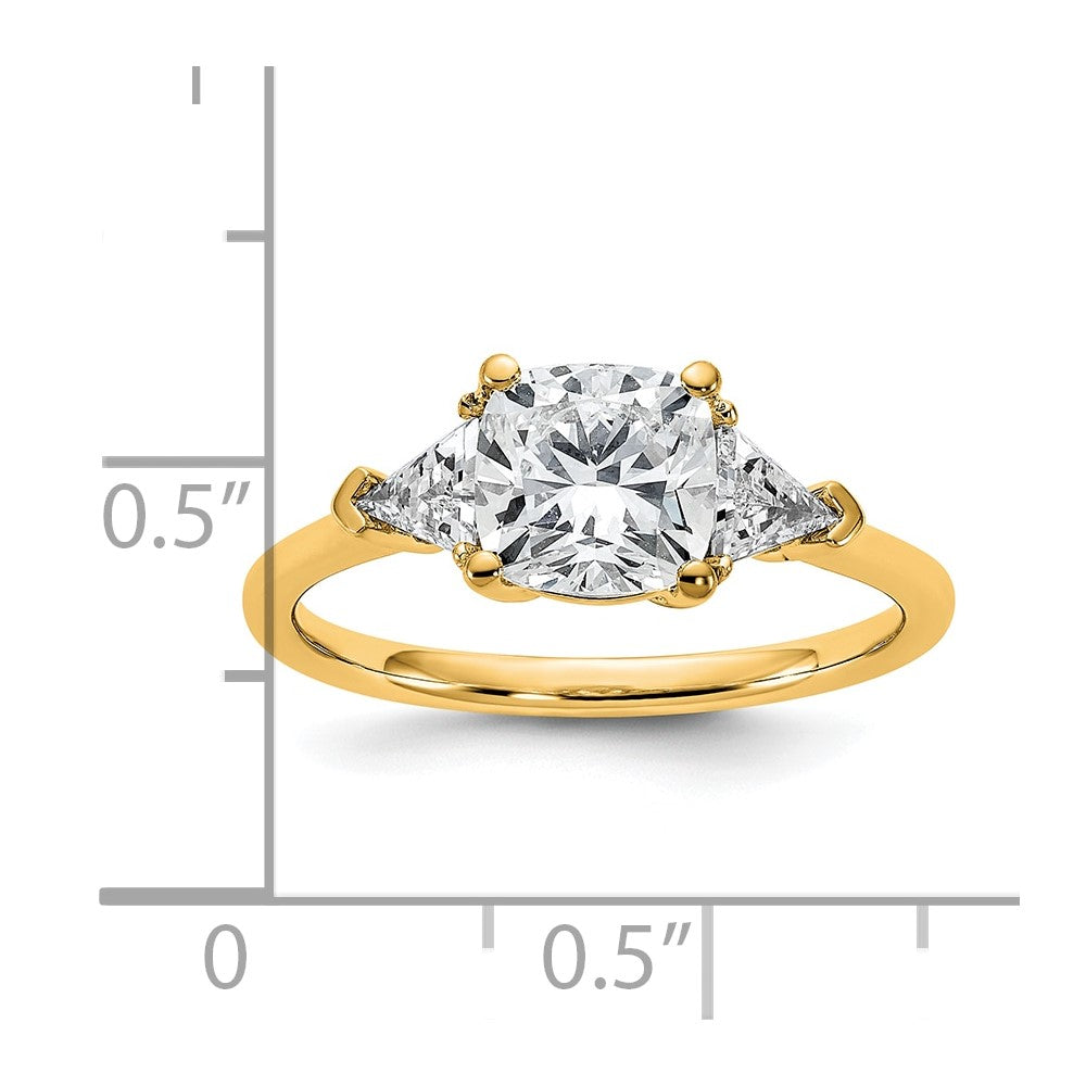 14K Yellow Gold 2 carat Certified Lab Grown Diamond VS/SI+ G+ Cushion and Triangle Complete Three Stone Engagement Ring