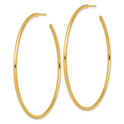 14K Yellow Gold Polished 2.0 x 65mm Tube C-Hoop Post Earrings