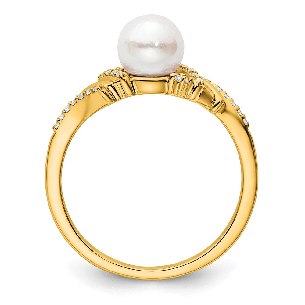 14K Yellow Gold Polished 1/10 carat Diamond and Freshwater Cultured Pearl Size 7 Ring