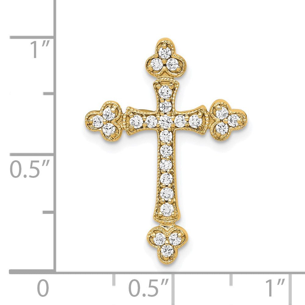 14K Yellow Gold 1/4 carat Diamond Budded Cross Chain Slide