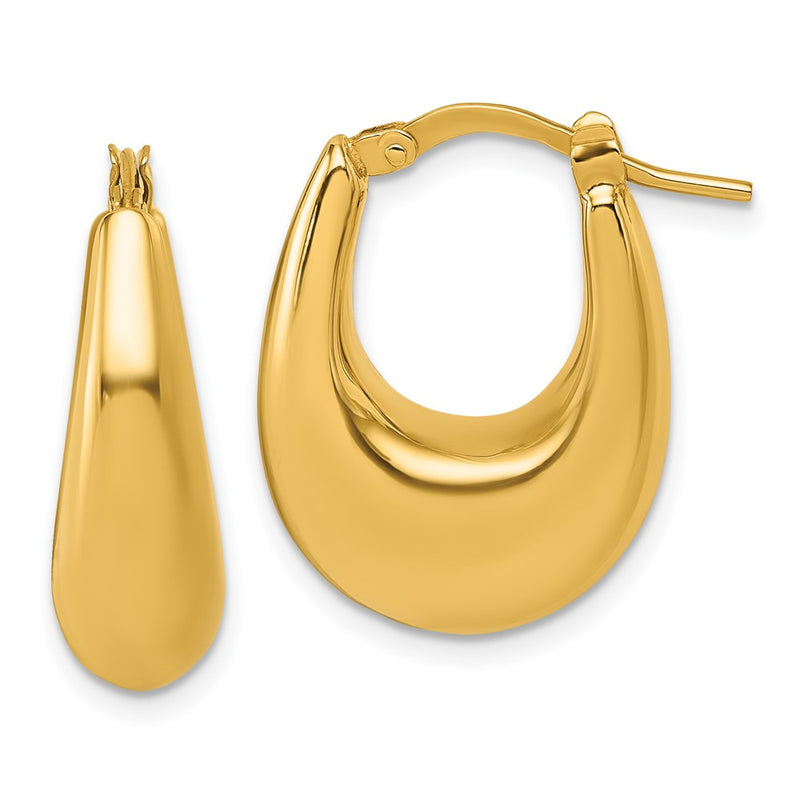 14K Yellow Gold Polished 7mm x 16mm Puffed Oval Hoop Earrings