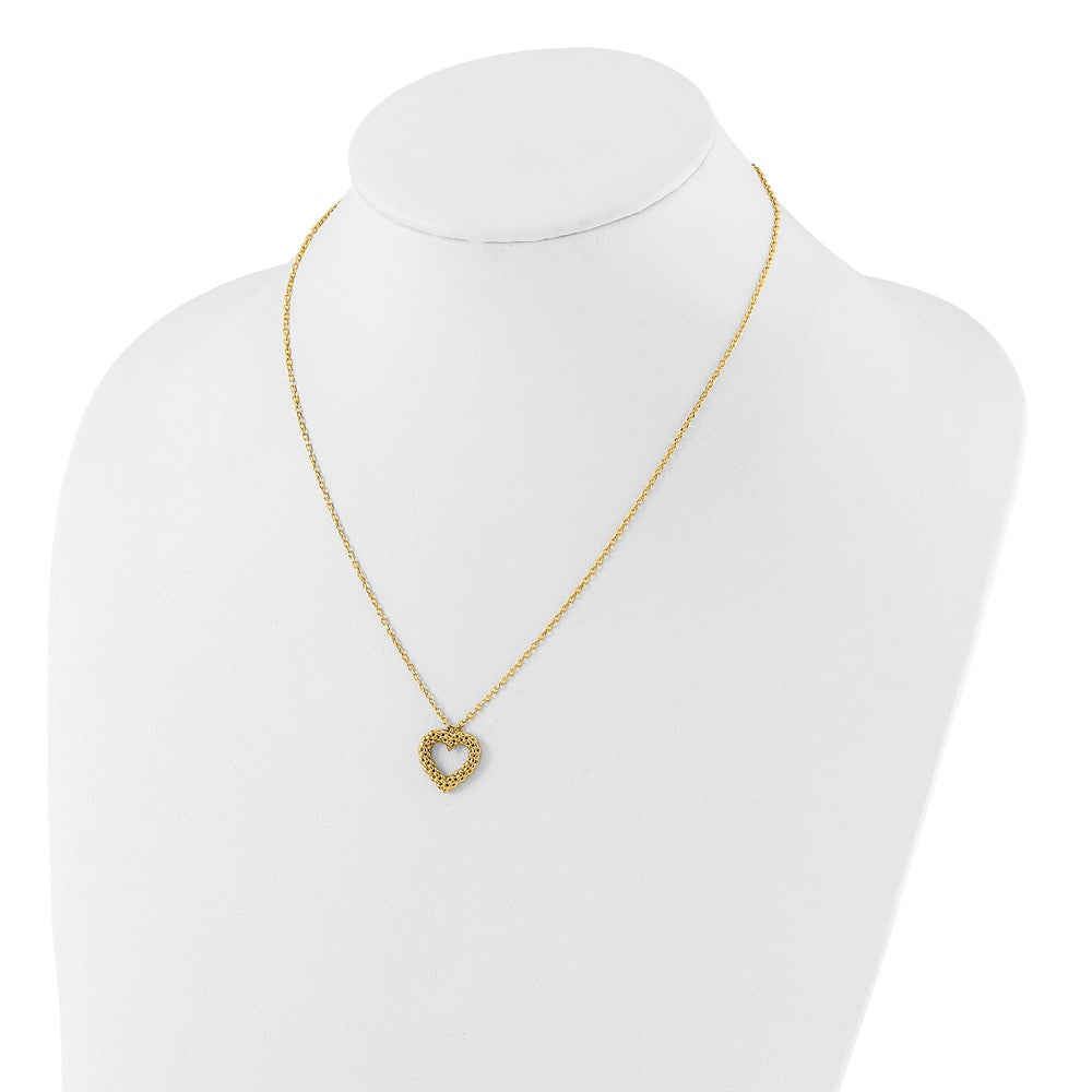 14K Yellow Gold Polished Textured Heart Pendant 18 Inch Necklace