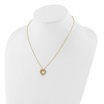 14K Yellow Gold Polished Textured Heart Pendant 18 Inch Necklace
