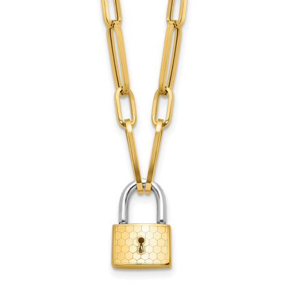 14K Two-Tone Gold Two-tone Fancy Link with Lock Dangle 18.25 Inch Necklace