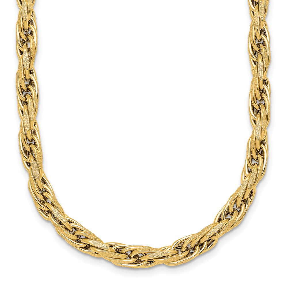 14K Yellow Gold Polished And Textured 4.5mm Flat Rope Chain 18.25 Inch Necklace
