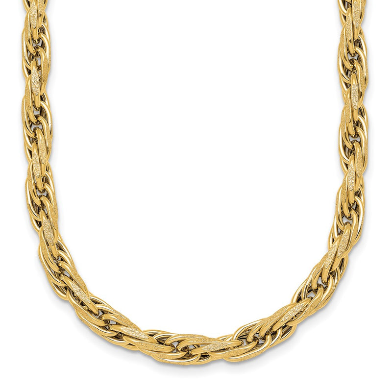 14K Yellow Gold Polished And Textured 4.5mm Flat Rope Chain 18.25 Inch Necklace