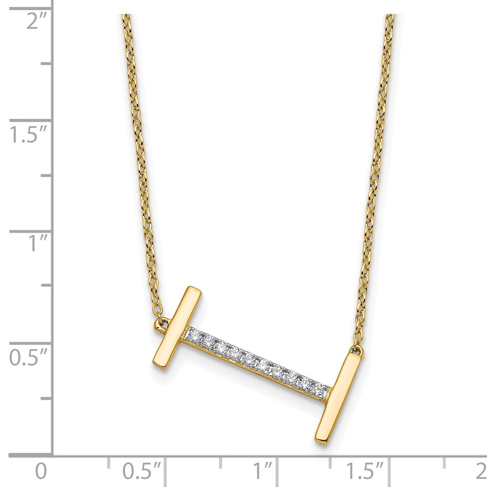 14K Yellow Gold Sideways Diamond Initial I 18 Inch Necklace