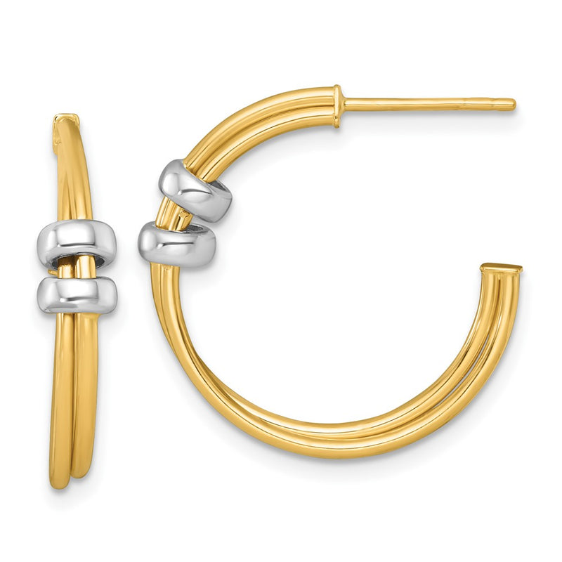 14K Two-Tone Gold Two-tone Polished with Rings Double C-Hoop Post Earrings
