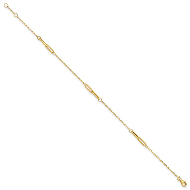14K Yellow Gold Paperclip Link 3-Station 9 Inch Plus 0.5 Inch Extender - Total 9.5 Inch Anklet