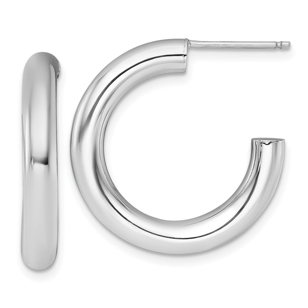 14K White Gold Polished 4.0 x 25mm Tube C-Hoop Post Earrings