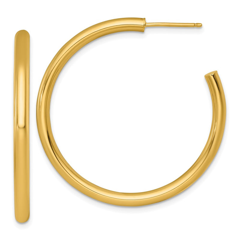 14K Yellow Gold Polished 3.0 x 40mm Tube C-Hoop Post Earrings
