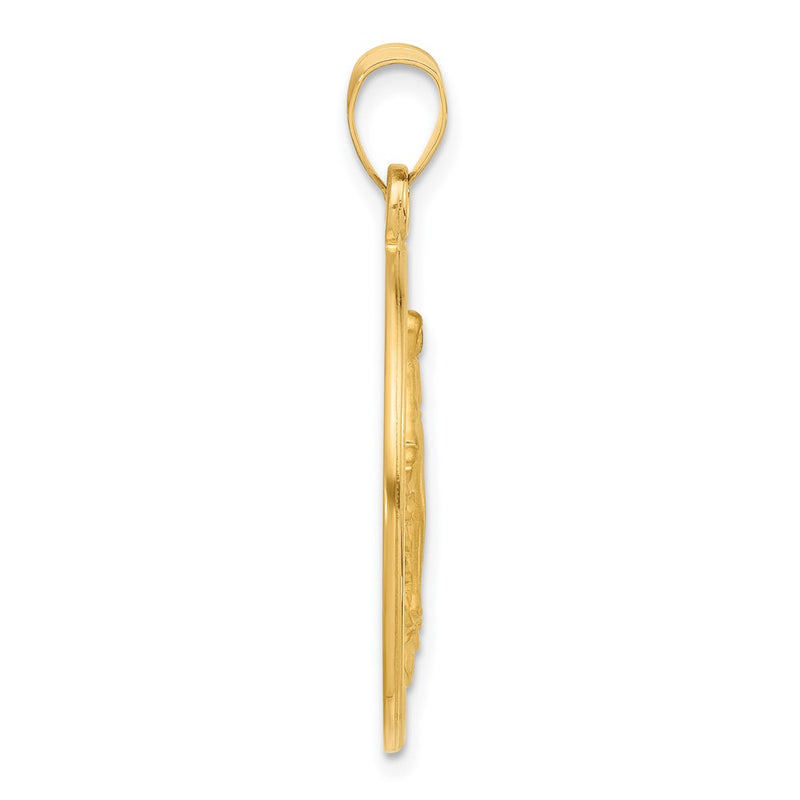 14K Yellow Gold Polished and Satin Solid Miraculous Medal Plain Back Round Pendant