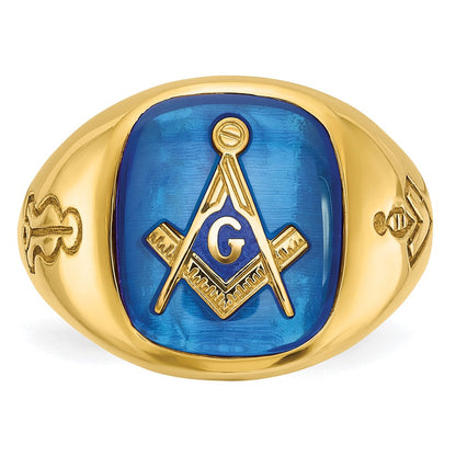 IBGoodman 14K Men's Polished and Grooved with Lab Created Sapphire Blue Lodge Master Masonic Ring