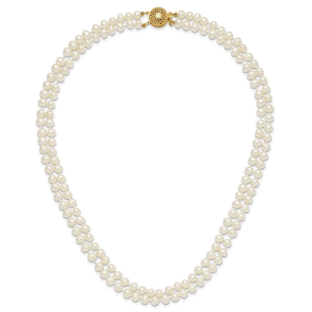 14K Yellow Gold 5-6mm Near Round Freshwater Cultured Pearl Double Strand 18 Inch Necklace