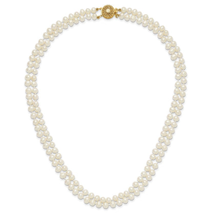 14K Yellow Gold 5-6mm Near Round Freshwater Cultured Pearl Double Strand 18 Inch Necklace