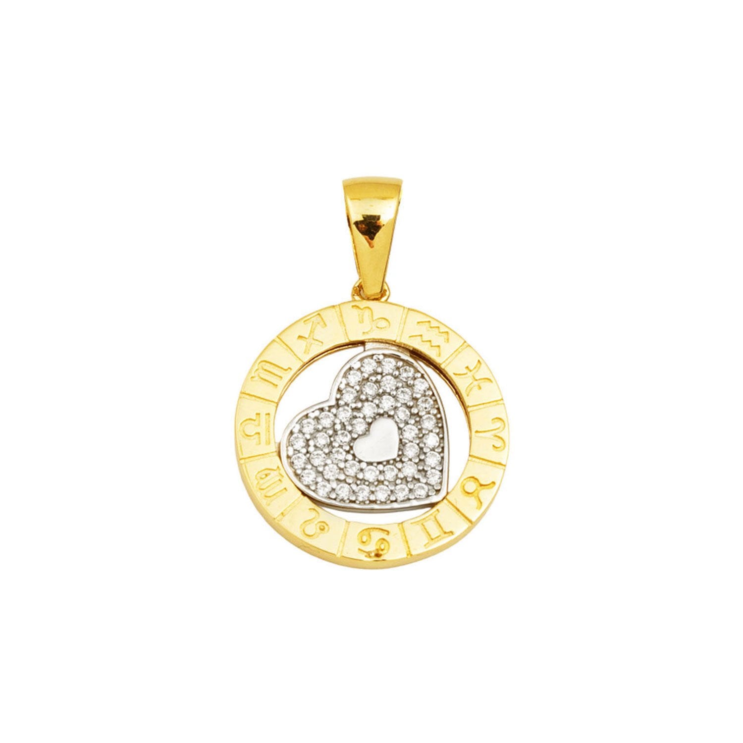 14K Yellow Gold Heart Zodiac Cubic Zirconia Pendant